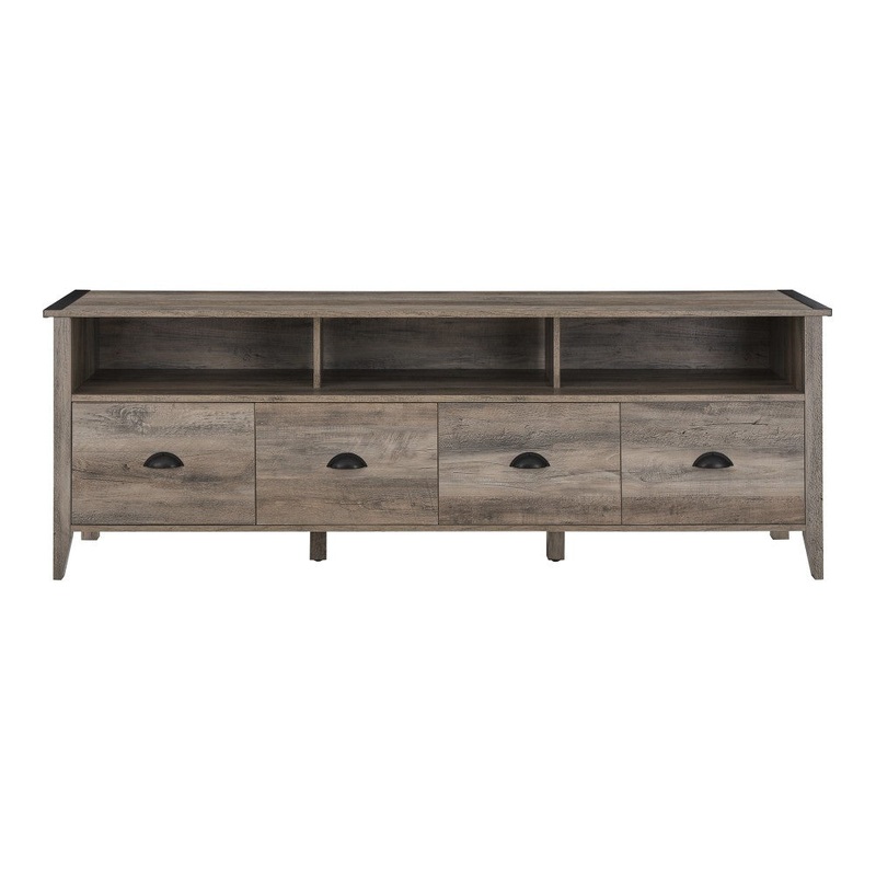 Clair 70″ Industrial Farmhouse 4-Drawer TV Stand – Gray Wash