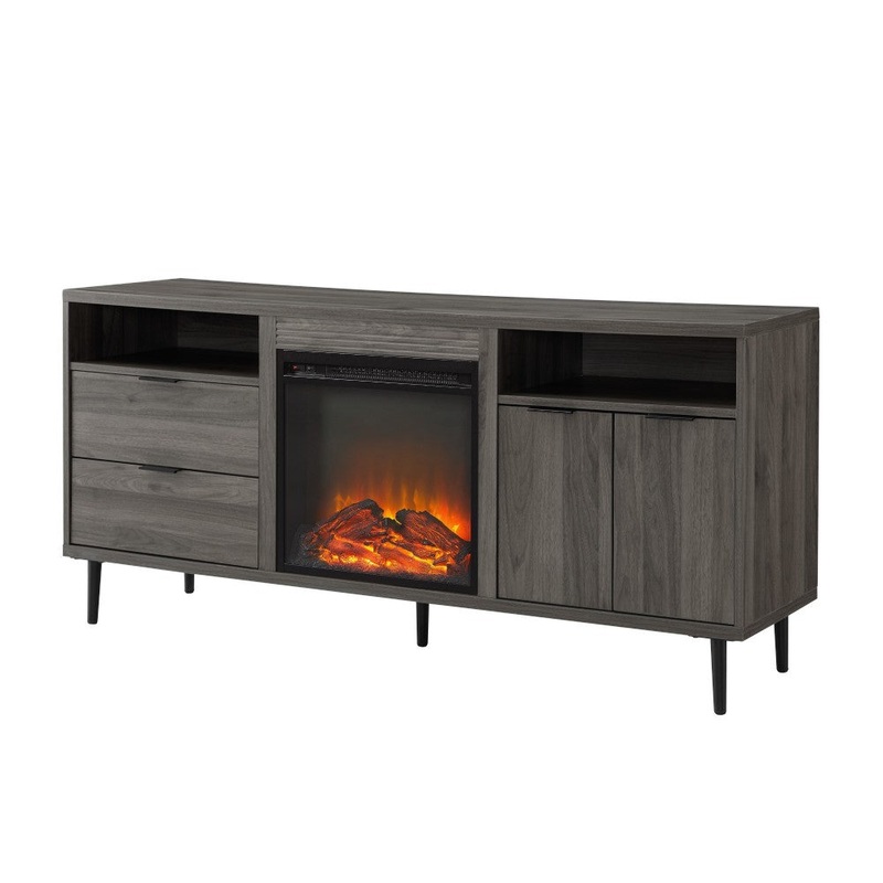 Roth 60″ Modern Storage Fireplace Console – Slate Gray