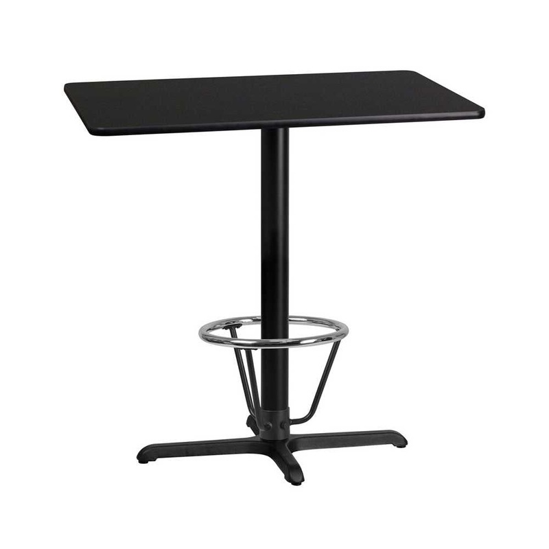 24” x 42” Rectangular Black Laminate Table Top with 23.5” x 29.5” Bar Height Table Base and Foot Ring