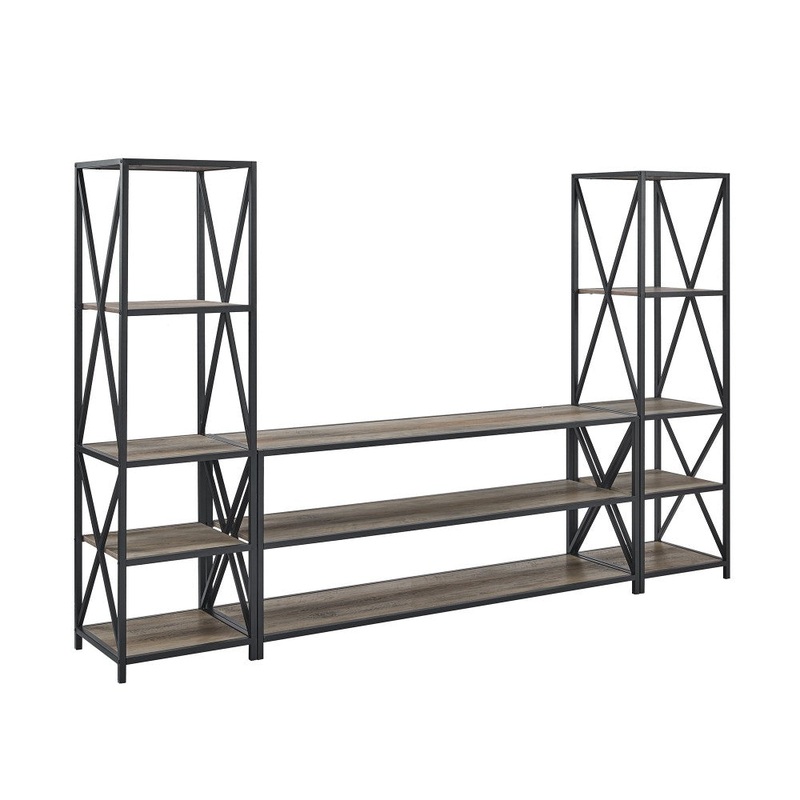 3-Piece Industrial Bookcase Set – Gray Wash
