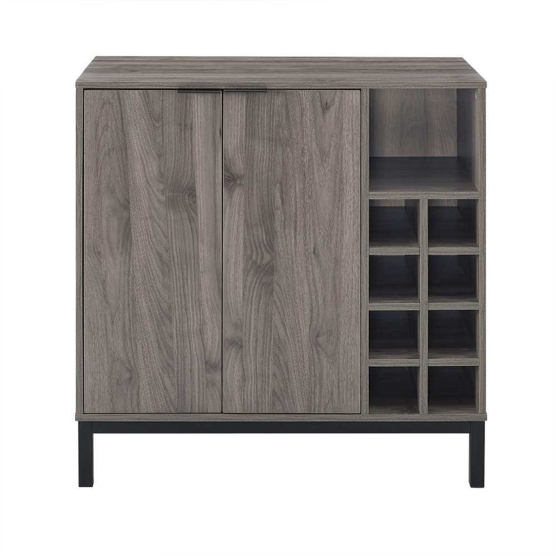 Chicago 34″ Modern Bar Cabinet with Side Wine Storage – Slate Gray