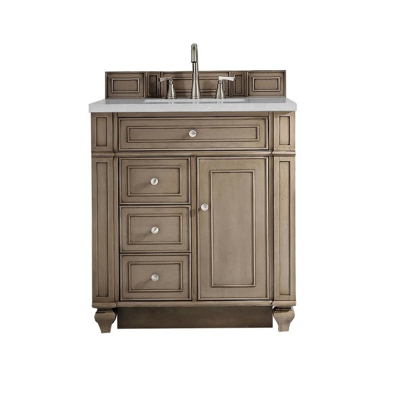 Bristol 30″ Single Vanity, Whitewashed Walnut, w/ 3 CM Eternal Serena Quartz Top