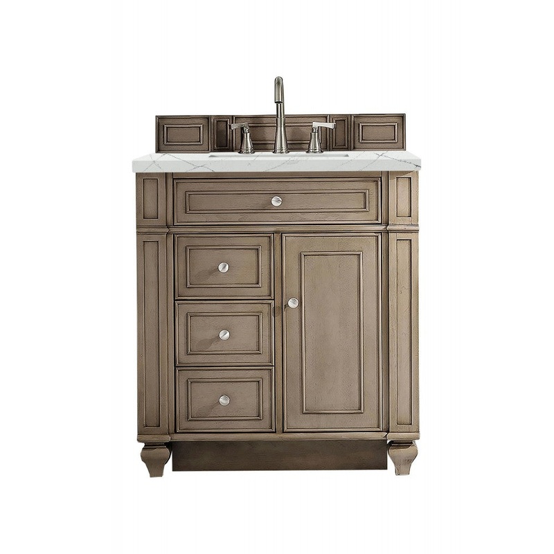 Bristol 30″ Single Vanity Whitewashed Walnut w/ 3 CM Ethereal Noctis Quartz Top