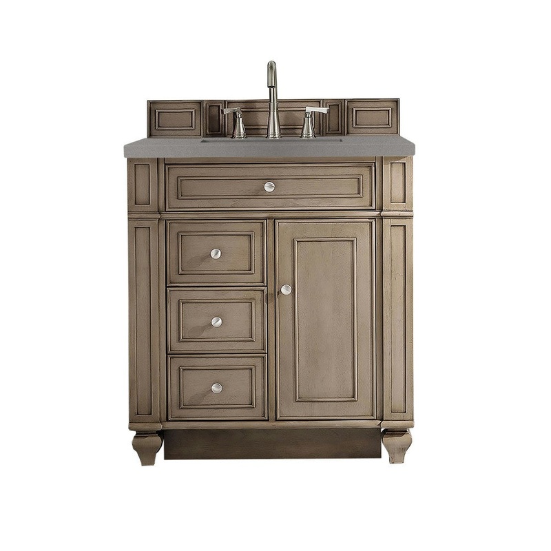 Bristol 30″ Single Vanity, Whitewashed Walnut, w/ 3 CM Gray Expo Quartz Top