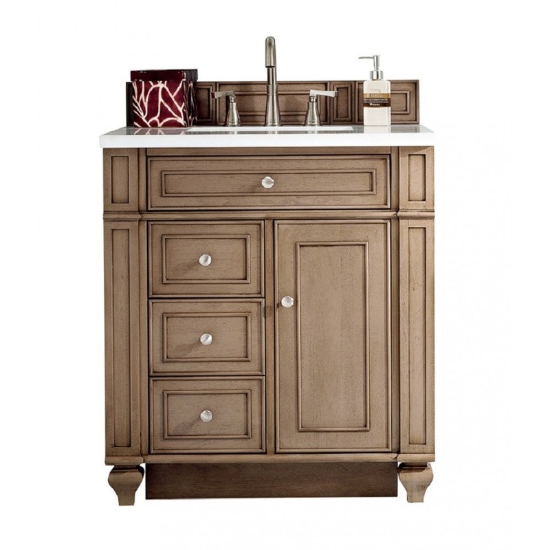 Bristol 30″ Single Vanity Whitewashed Walnut w/ 3 CM Jasmine Pearl Quartz Top
