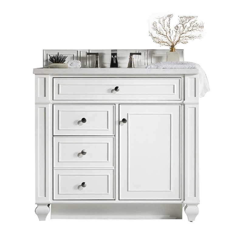 Bristol 36″ Single Vanity, Bright White, w/ 3 CM Arctic Fall Solid Surface Top