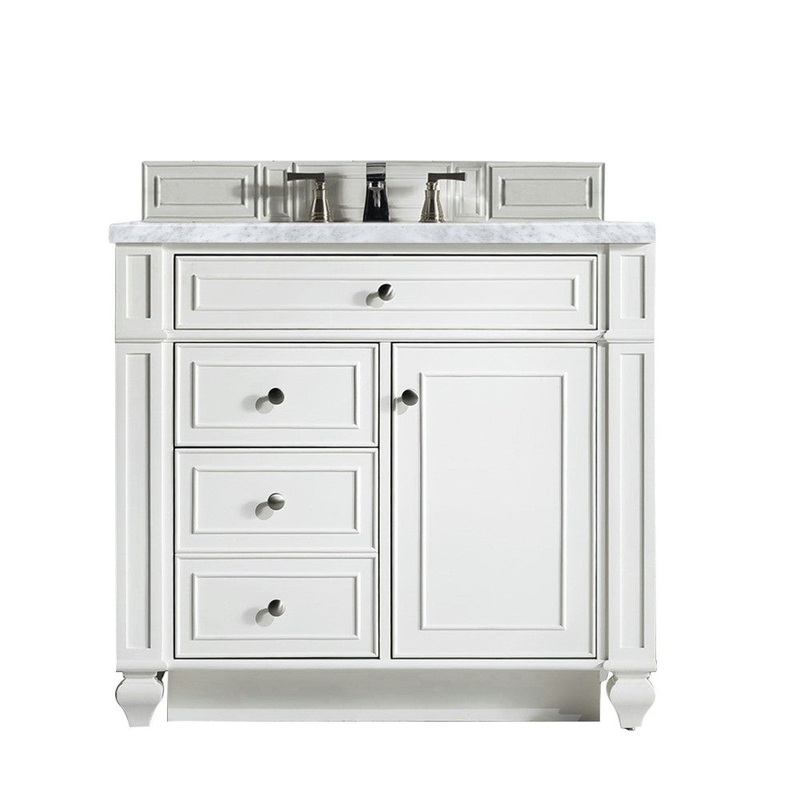 Bristol 36″ Single Vanity, Bright White, w/ 3 CM Carrara Marble Top