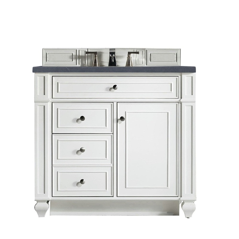 Bristol 36″ Single Vanity, Bright White, w/ 3 CM Charcoal Soapstone Quartz Top