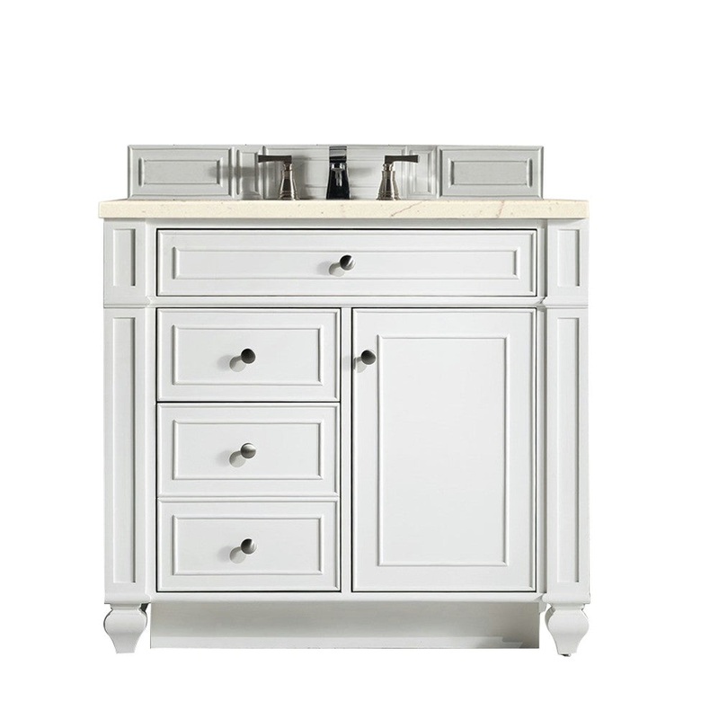 Bristol 36″ Single Vanity, Bright White, w/ 3 CM Eternal Marfil Quartz Top