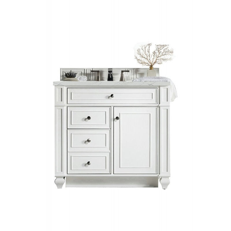 Bristol 36″ Single Vanity, Bright White, w/ 3 CM Ethereal Noctis Quartz Top