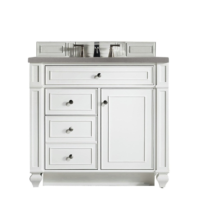 Bristol 36″ Single Vanity, Bright White, w/ 3 CM Gray Expo Quartz Top