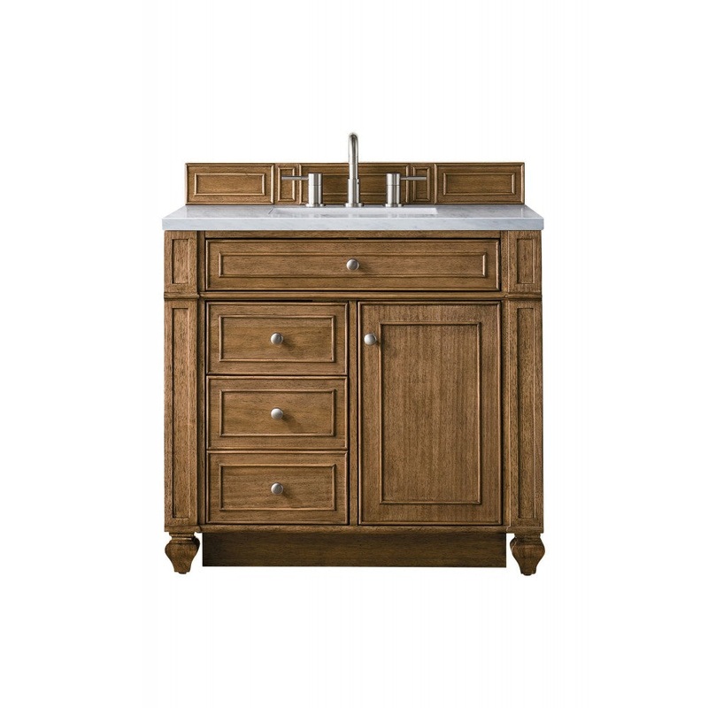 Bristol 36″ Single Vanity, Saddle Brown, w/ 3 CM Arctic Fall Solid Surface Top