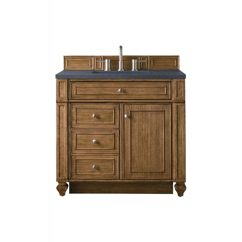 Bristol 36″ Single Vanity, Saddle Brown, w/ 3 CM Charcoal Soapstone Quartz Top