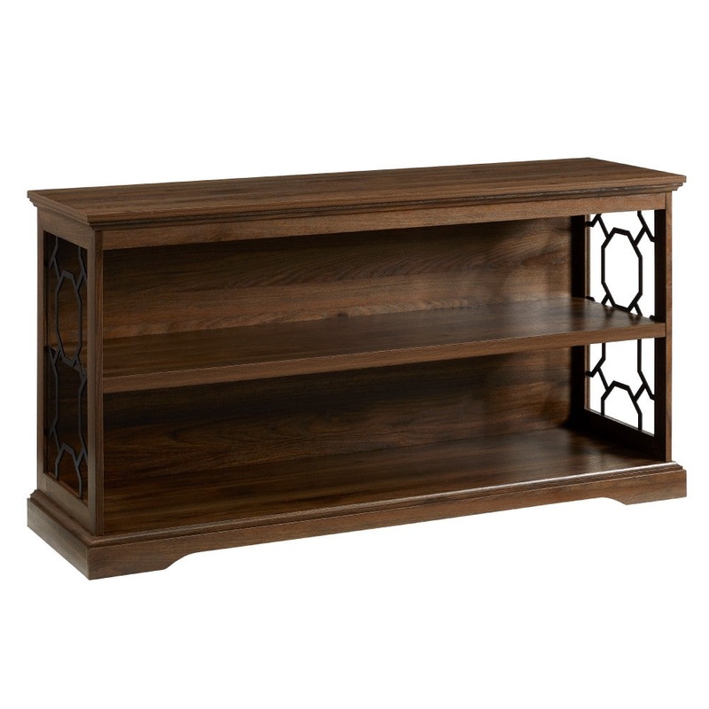 Ophelia 52″ Lateral Bookshelf with Decorative Metal Sides – Dark Walnut
