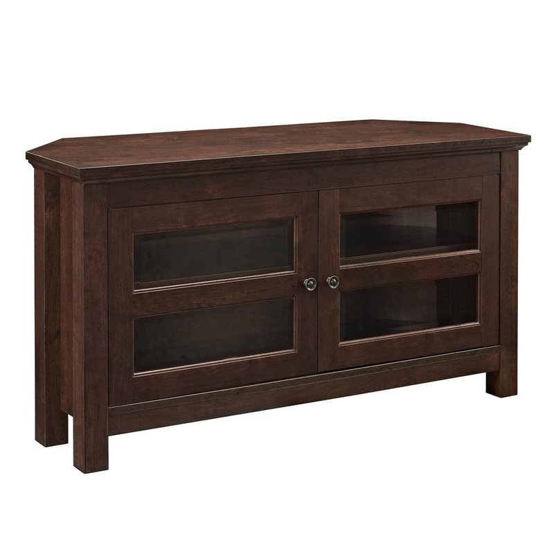 44″ Transitional Modern Farmhouse Wood Corner TV Stand – Brown