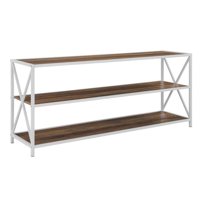 X Frame 60″ Industrial Bookshelf – Rustic Oak/White Metal