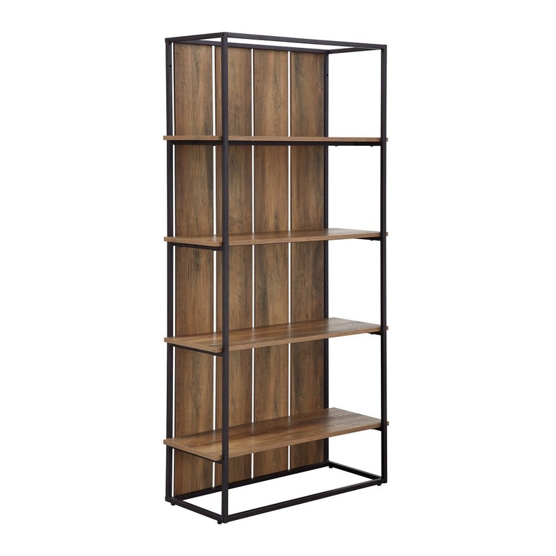 64″ Farmhouse Plank Back Bookshelf – Rustic Oak/Black
