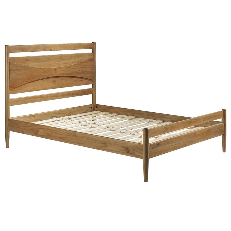Atticus Beveled Headboard Solid Wood Queen Bed – Caramel