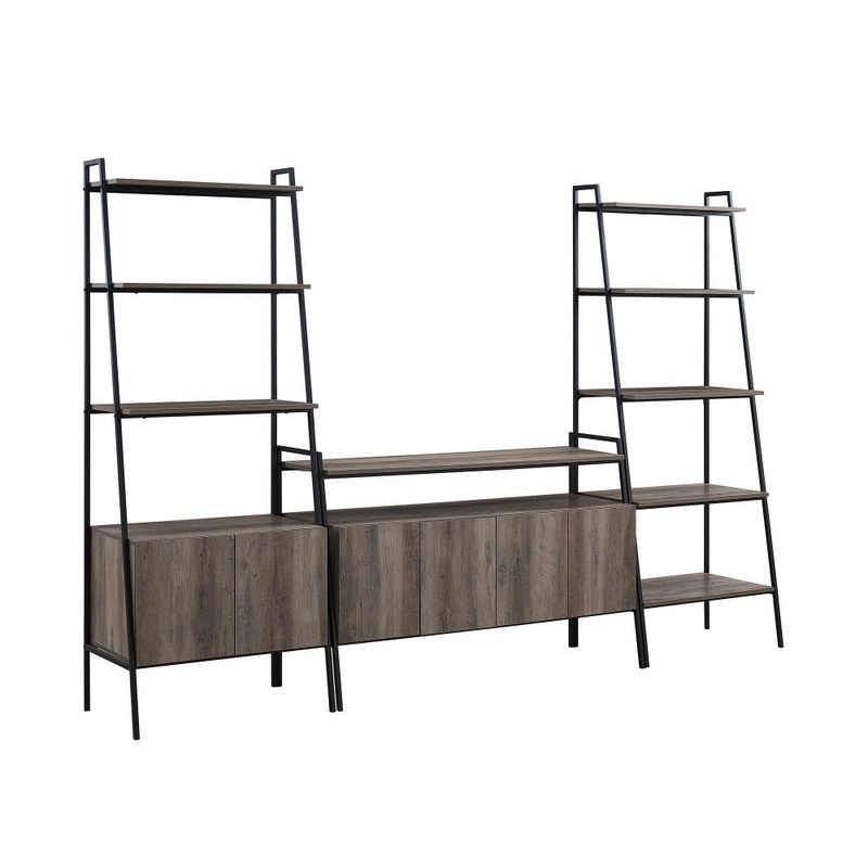 3-Piece Ladder Shelf Storage Entertainment Wall – Gray Wash