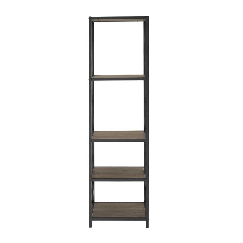 61″ Metal Wood Bookshelf – Slate Gray