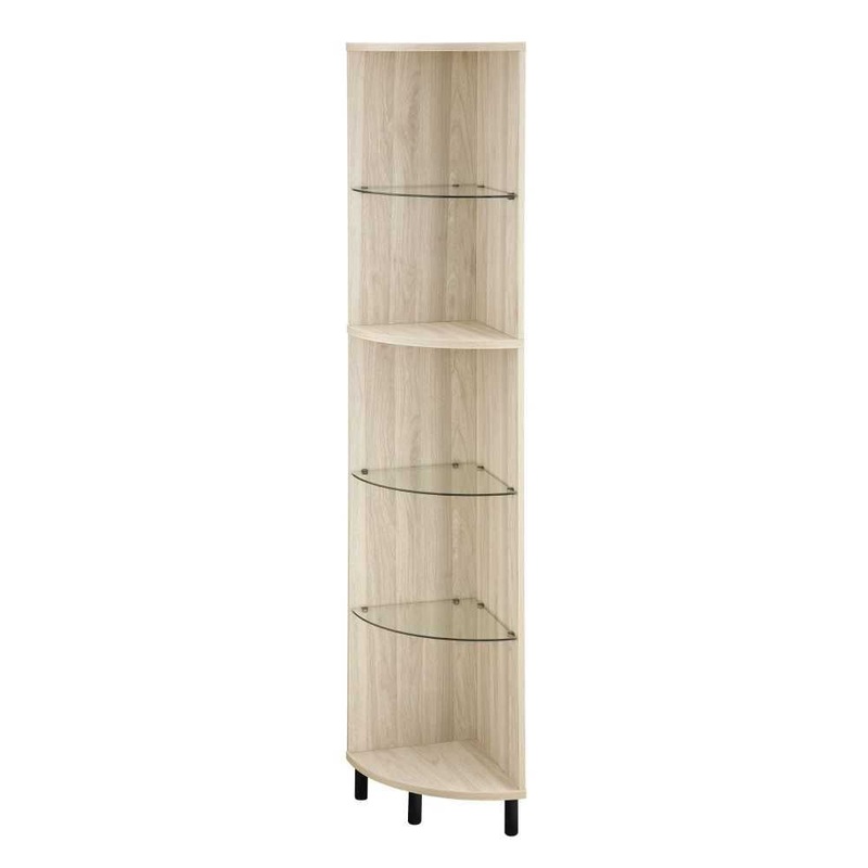 Nora 68″ Wood and Glass Corner Bookshelf – Birch