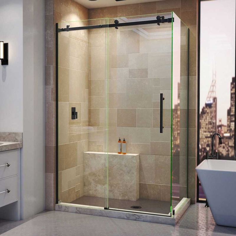 DreamLine Enigma Air 34 3/4×48 3/8×76 Frameless Sliding Shower Enclosure in Satin Black