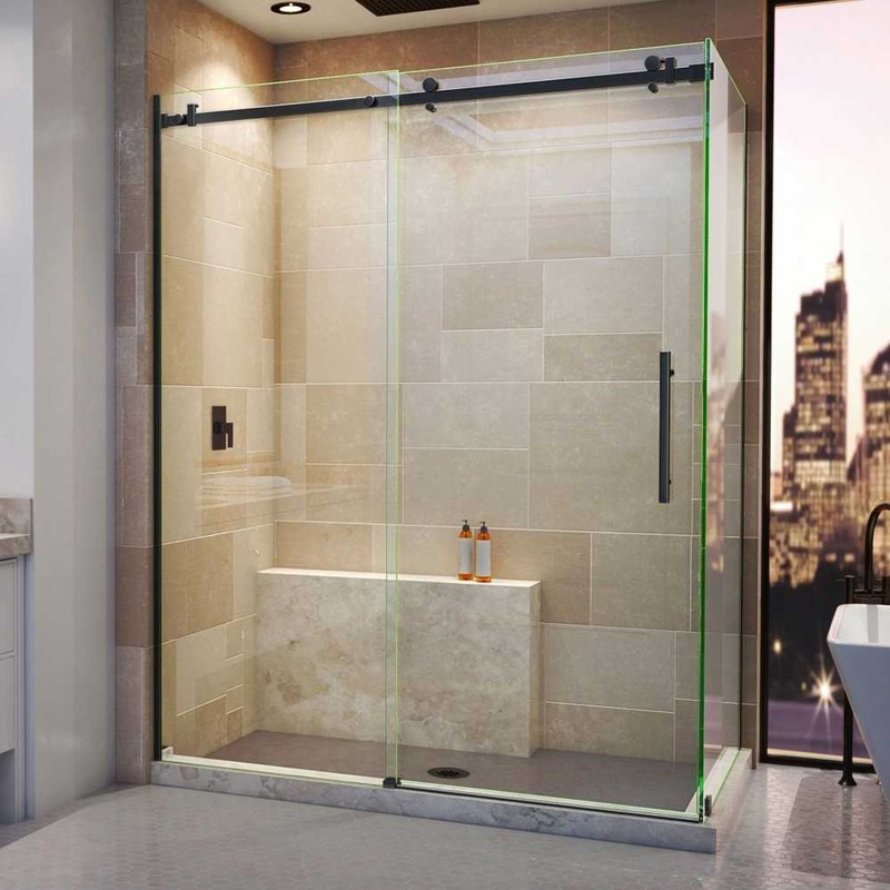 DreamLine Enigma Air 34 3/4×60 3/8×76 Frameless Sliding Shower Enclosure in Satin Black