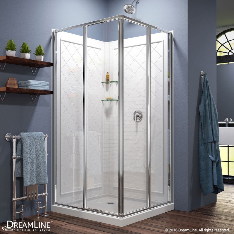 Cornerview 36 in. D x 36 in. W  x 76 3/4 in. H Framed Sliding Shower Enclosure in Chrome with White Base and Backwalls