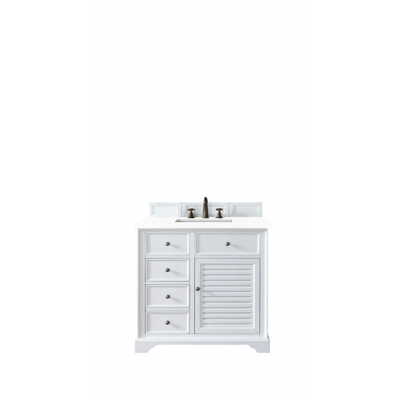 Savannah 36″ Single Vanity, Bright White, w/ 3 CM Classic White Quartz Top
