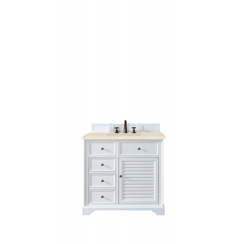 Savannah 36″ Single Vanity, Bright White, w/ 3 CM Eternal Marfil Quartz Top