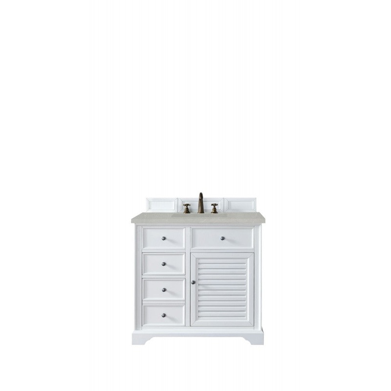 Savannah 36″ Single Vanity, Bright White, w/ 3 CM Eternal Serena Quartz Top