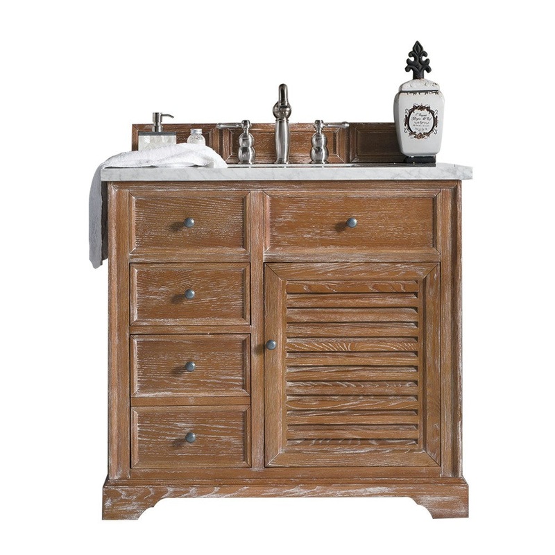 Savannah 36″ Single Vanity, Driftwood, w/ 3 CM Eternal Jasmine Pearl Quartz Top