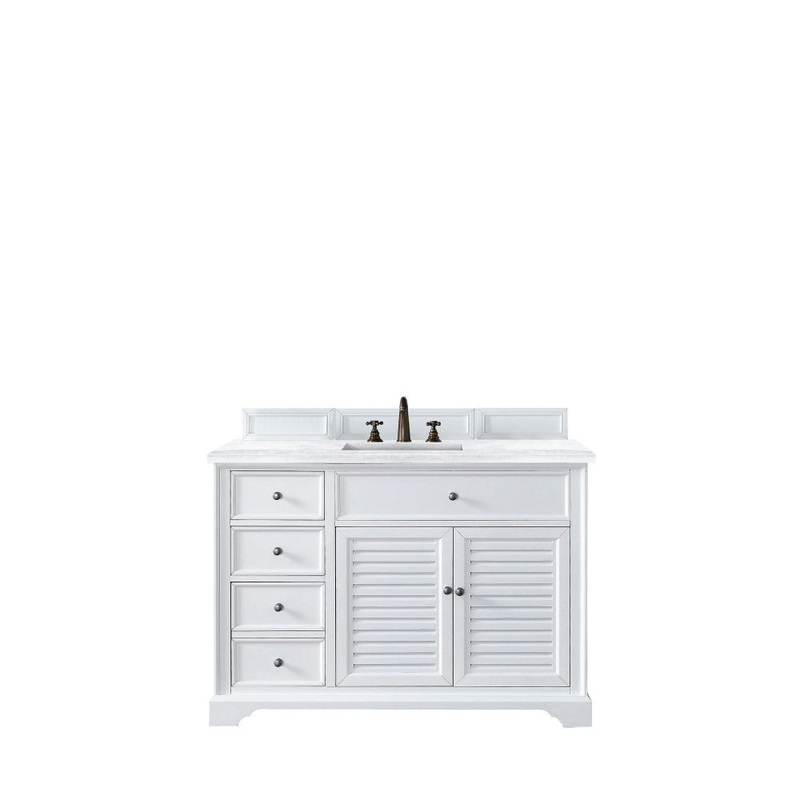 Savannah 48″ Bright White Single Vanity w/ 3 CM Arctic Fall Solid Surface Top