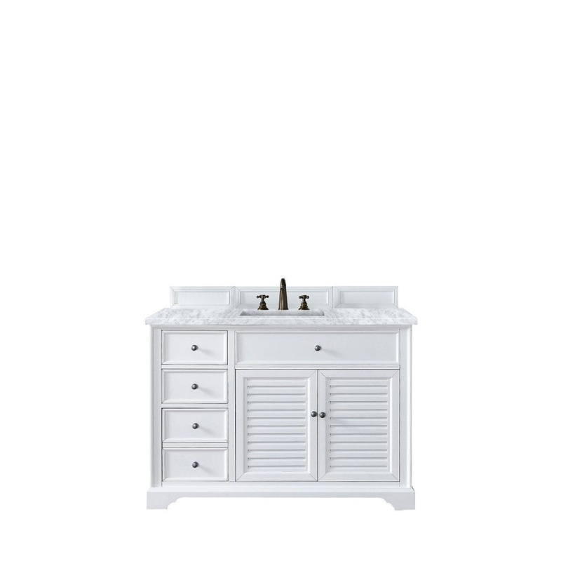 Savannah 48″ Bright White Single Vanity w/ 3 CM Carrara Marble Top
