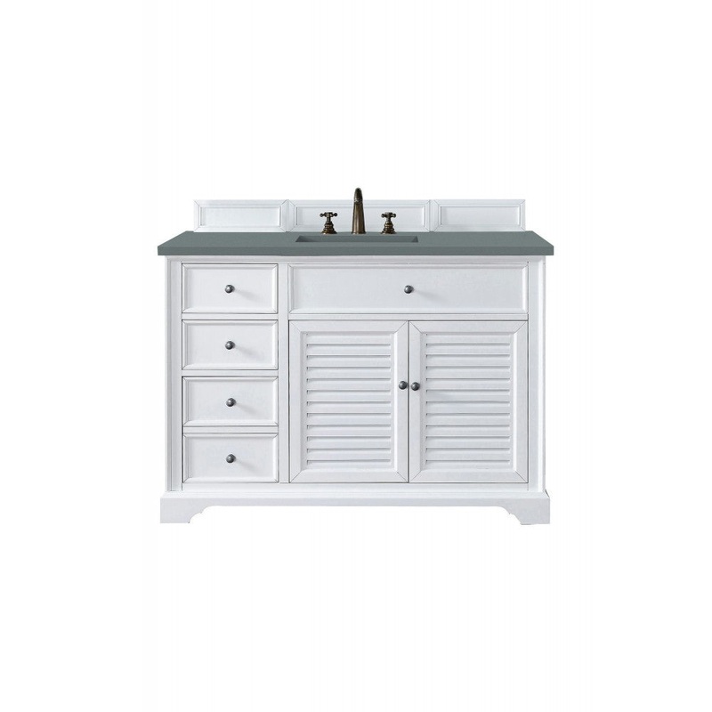 Savannah 48″ Single Vanity Cabinet, Bright White, w/ 3 CM Cala Blue Quartz Top