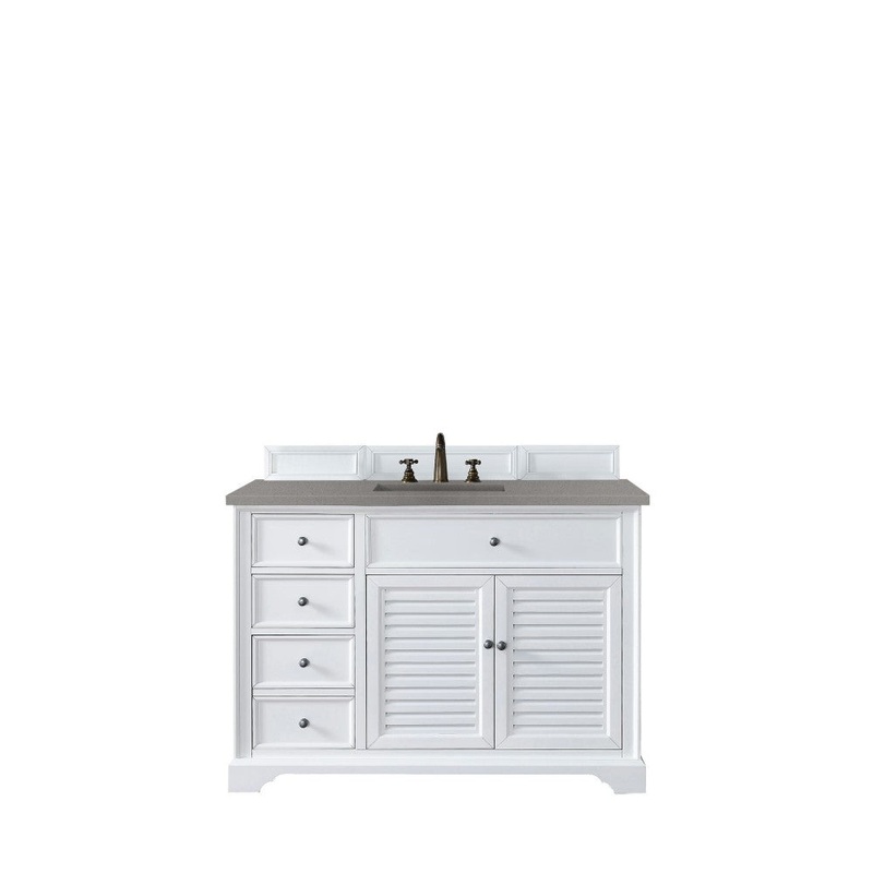 Savannah 48″ Single Vanity Cabinet, Bright White, w/ 3 CM Gray Expo Quartz Top