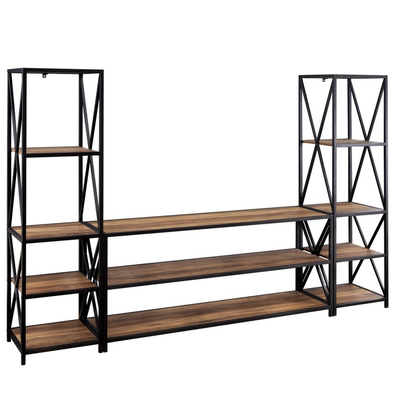 3-Piece Industrial Bookcase Set – Rustic Oak