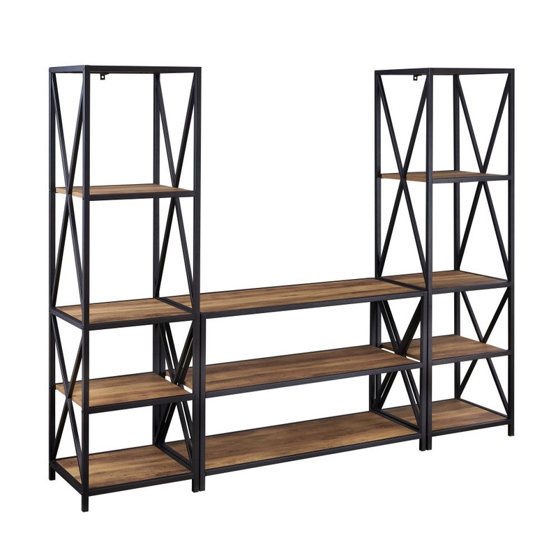 3-Piece Rustic Industrial Bookcase Set – Rustic Oak