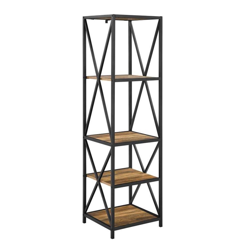 61″ Metal Wood Bookshelf – Rustic Oak