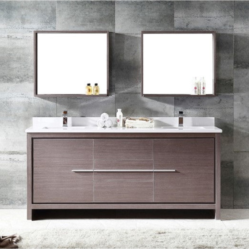 Fresca Allier 72″ Gray Oak Modern Double Sink Bathroom Vanity With Mirror
