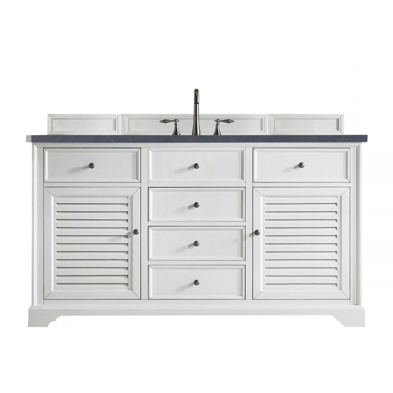 Savannah 60″ Single Vanity, Bright White, w/ 3 CM Charcoal Soapstone Quartz Top