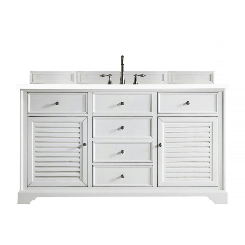 Savannah 60″ Single Vanity, Bright White, w/ 3 CM Classic White Quartz Top