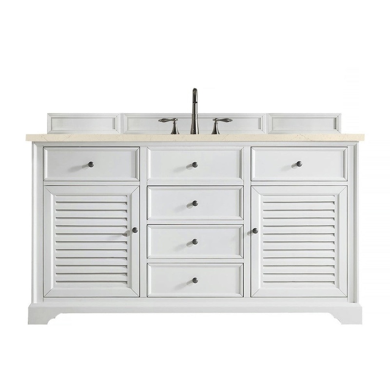 Savannah 60″ Single Vanity, Bright White, w/ 3 CM Eternal Marfil Quartz Top