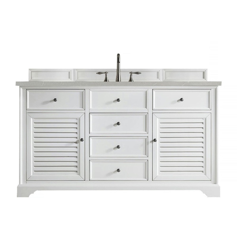 Savannah 60″ Single Vanity, Bright White, w/ 3 CM Eternal Serena Quartz Top