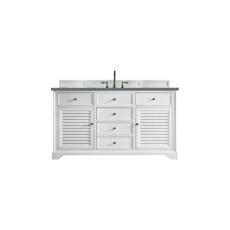 Savannah 60″ Single Vanity Cabinet, Bright White, w/ 3 CM Cala Blue Quartz Top