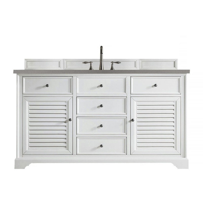 Savannah 60″ Single Vanity Cabinet, Bright White, w/ 3 CM Gray Expo Quartz Top