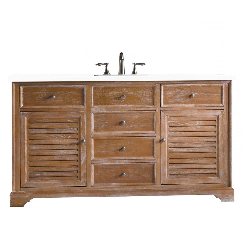 Savannah 60″ Single Vanity Cabinet, Driftwood, w/ 3 CM Classic White Quartz Top