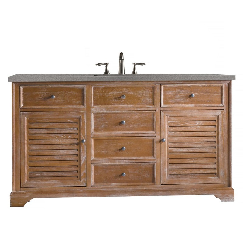 Savannah 60″ Single Vanity Cabinet, Driftwood, w/ 3 CM Gray Expo Quartz Top