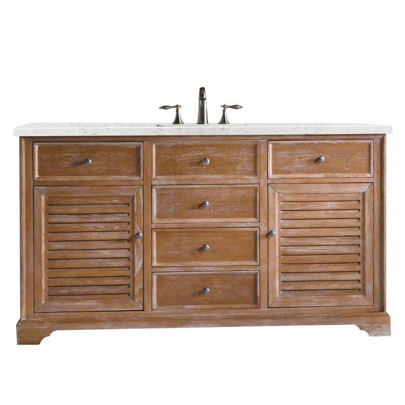 Savannah 60″ Single Vanity, Driftwood, w/ 3 CM Eternal Jasmine Pearl Quartz Top