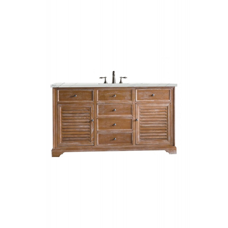 Savannah 60″ Single Vanity, Driftwood, w/ 3 CM Ethereal Noctis Quartz Top